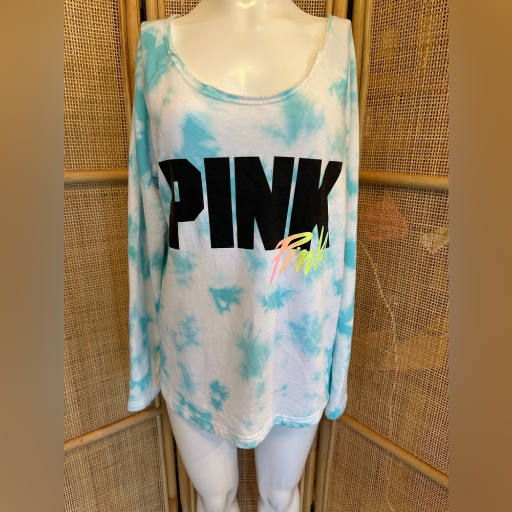 PINK tie dye Campus Crew Sweatshirt off shoulder size medium NEW